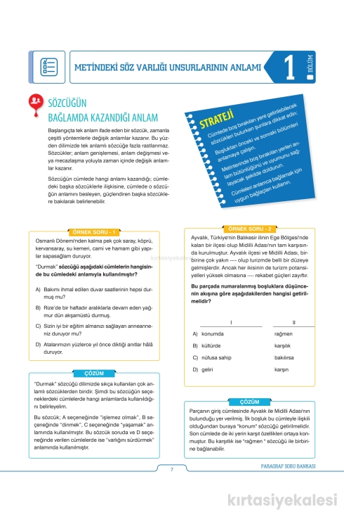 Key Kaliteli Eğitim Yayınları 6. Sınıf Paragrafın Detayı Soru Bankası