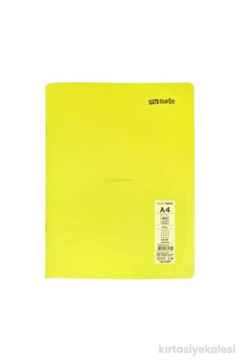 Mynote Text Neon 40 Yaprak Kareli Plastik Kapak Defter A4