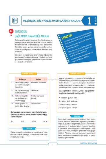 Key Kaliteli Eğitim Yayınları 7. Sınıf Paragrafın Detayı Soru Bankası