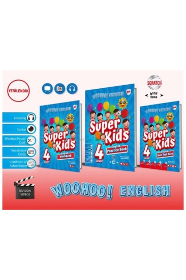 Kırmızı Beyaz Yayıncılık 4. Sınıf Woohoo! English Super Kids (Practice Book+ Workbook + Unit Test Book)